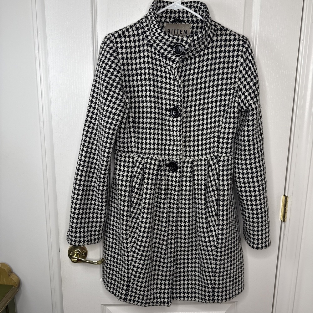 Bitten Sarah Jessica Parker Womens M Houndstooth Swing Coat Black White SJP Y2K